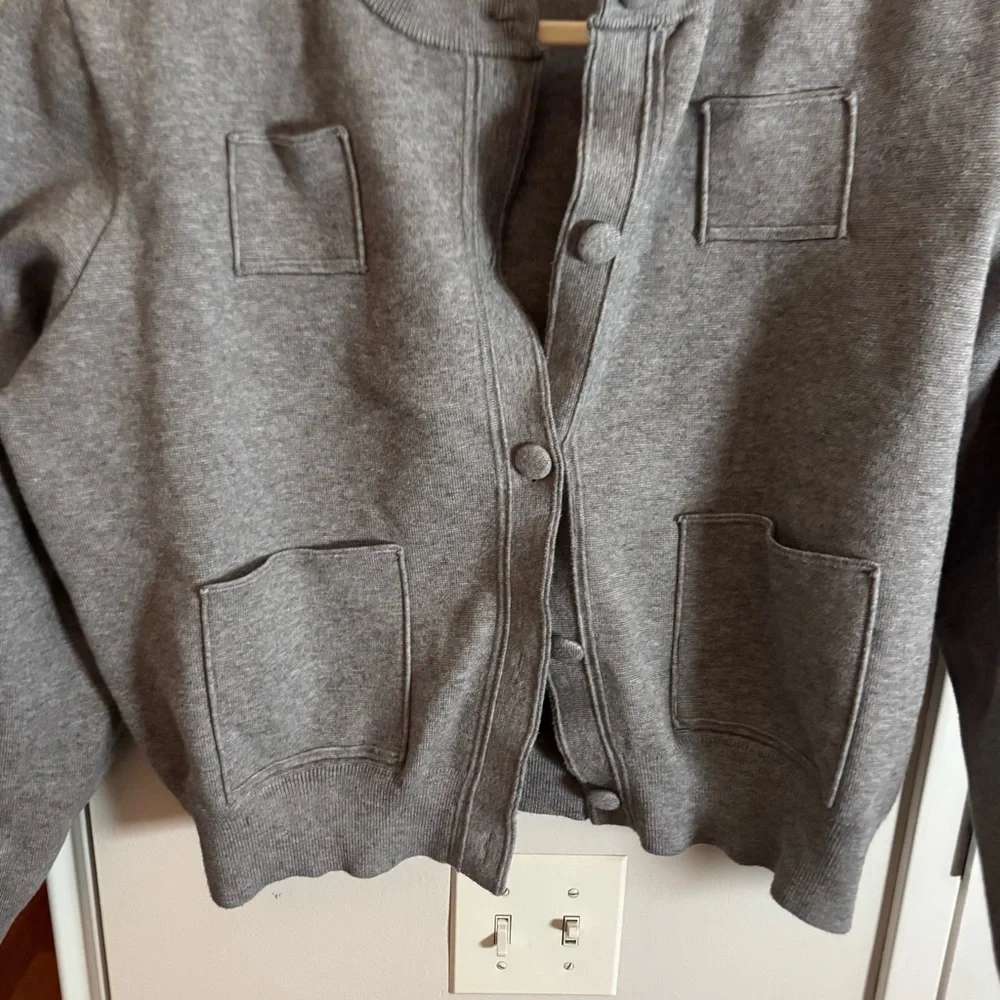ZARA shoulder pad knit grey cardigan - Picture 4 of 5
